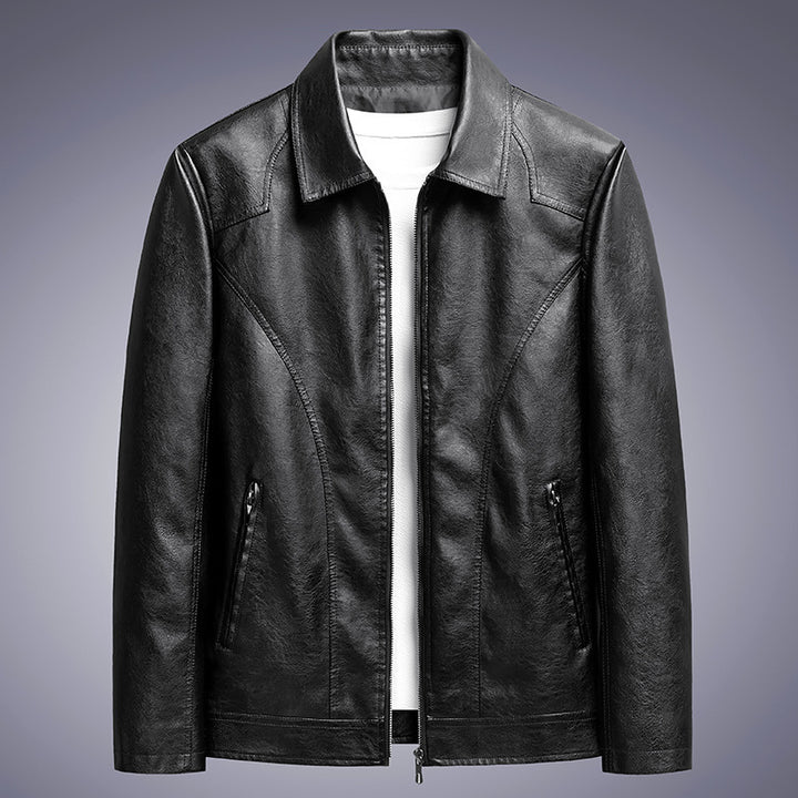 Herren schlanker Kunstleder-Fliegerblouson mit Hemdkragen und ergonomischen Nahtdetails Echoarchiv