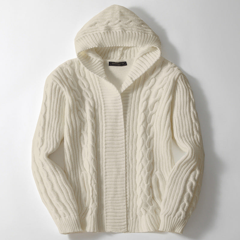 Herren Strickjacke mit großem Kragen und Zopfmuster Echoarchiv
