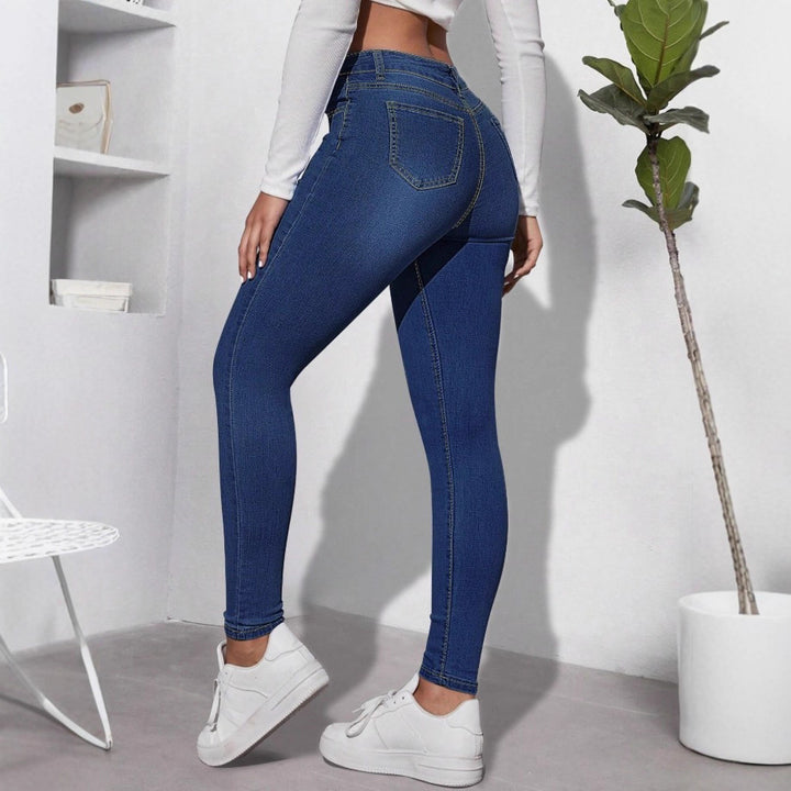 Damen Taillenhohe figurformende Skinny-Jeans mit Perlenbesatz Echo Archiv