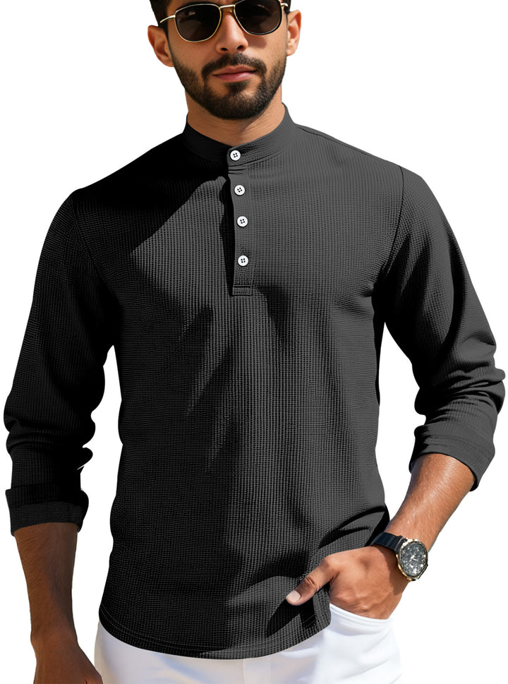 Herren Langearmshirt mit strukturiertem Design und Knopfleiste Echoarchiv