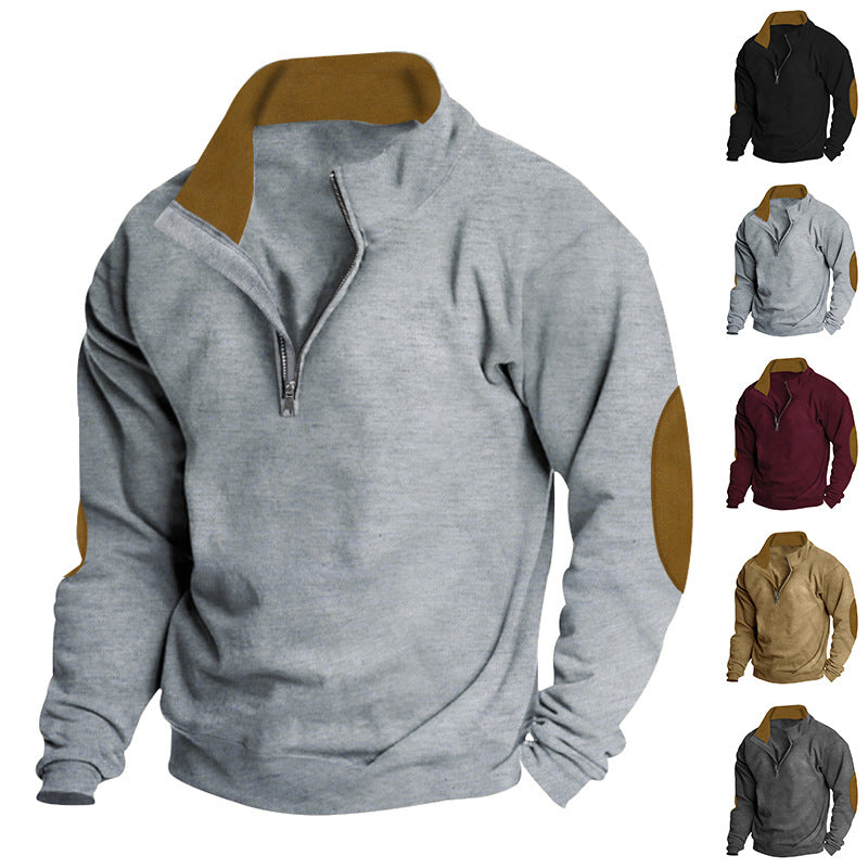 Herren Fleece Sweatshirt mit Stehkragen und schicken Kontrastärmel Echoarchiv