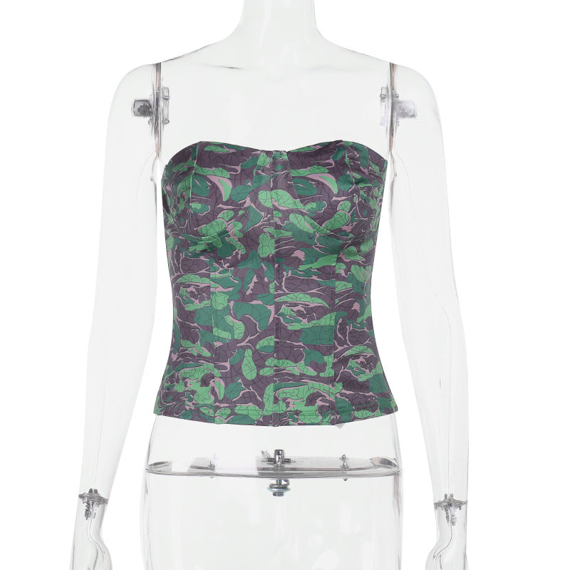 Damen schulterfreies Bustier-Top mit floralem Print und taillierter Silhouette Echo Archiv