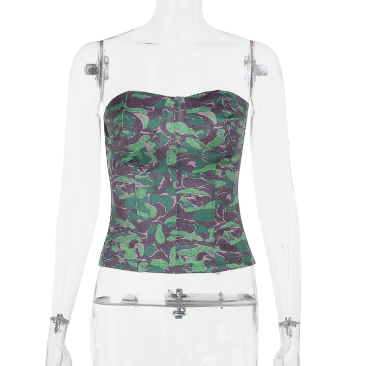 Damen schulterfreies Bustier-Top mit floralem Print und taillierter Silhouette Echo Archiv