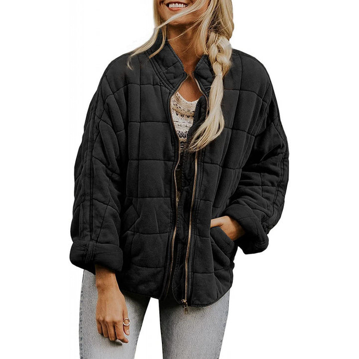 Damen Steppjacke im Oversized Schnitt mit Stehkragen und verdecktem Reißverschluss – Célinea