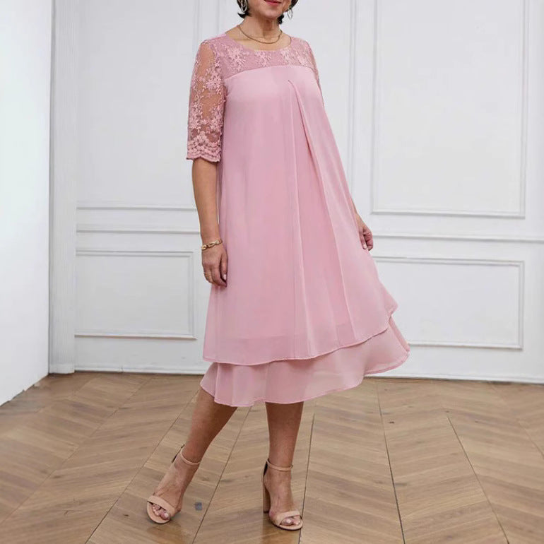 Damen nan A-Linien-Chiffonkleid mit floral bestickter Spitzenpasse, verdeckter Mittelnahtfalte und mehrlagigem Volant Echo Archiv