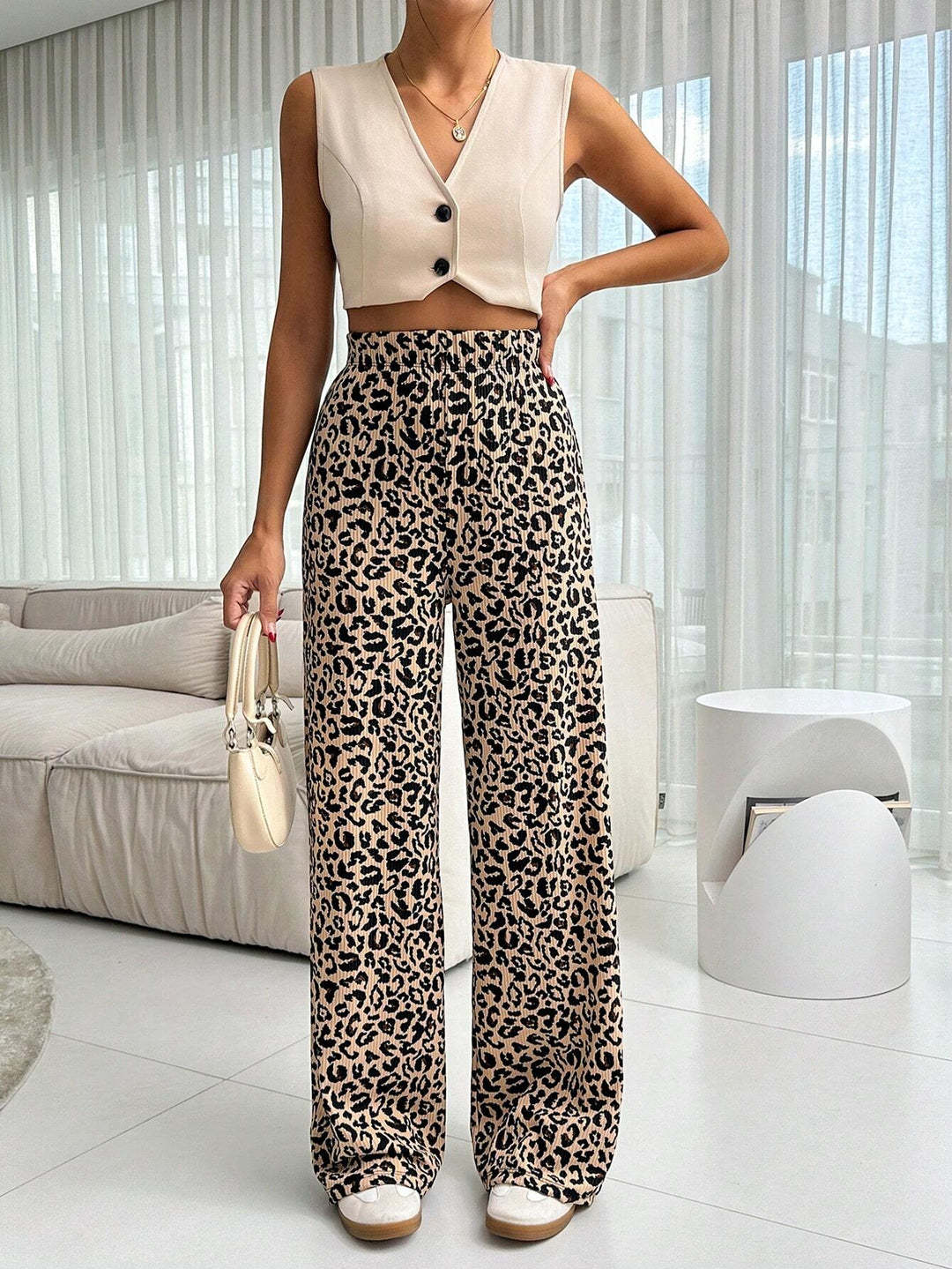 Damen Modische Leoprint Palazzohose Echo Archiv