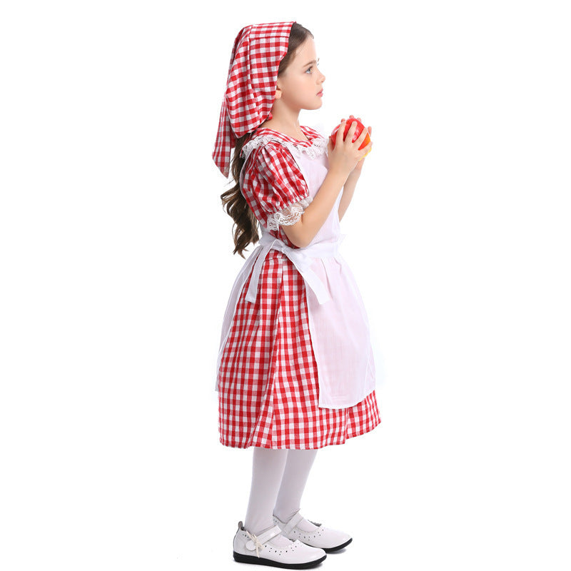 Damen nan traditionelles Bauernmädchenkleid mit Spitzenschürze und Kapuze Echo Archiv