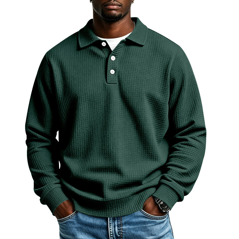 Herren Waffelstrick-Poloshirt mit Knopfleiste und Rippbündchen Echoarchiv