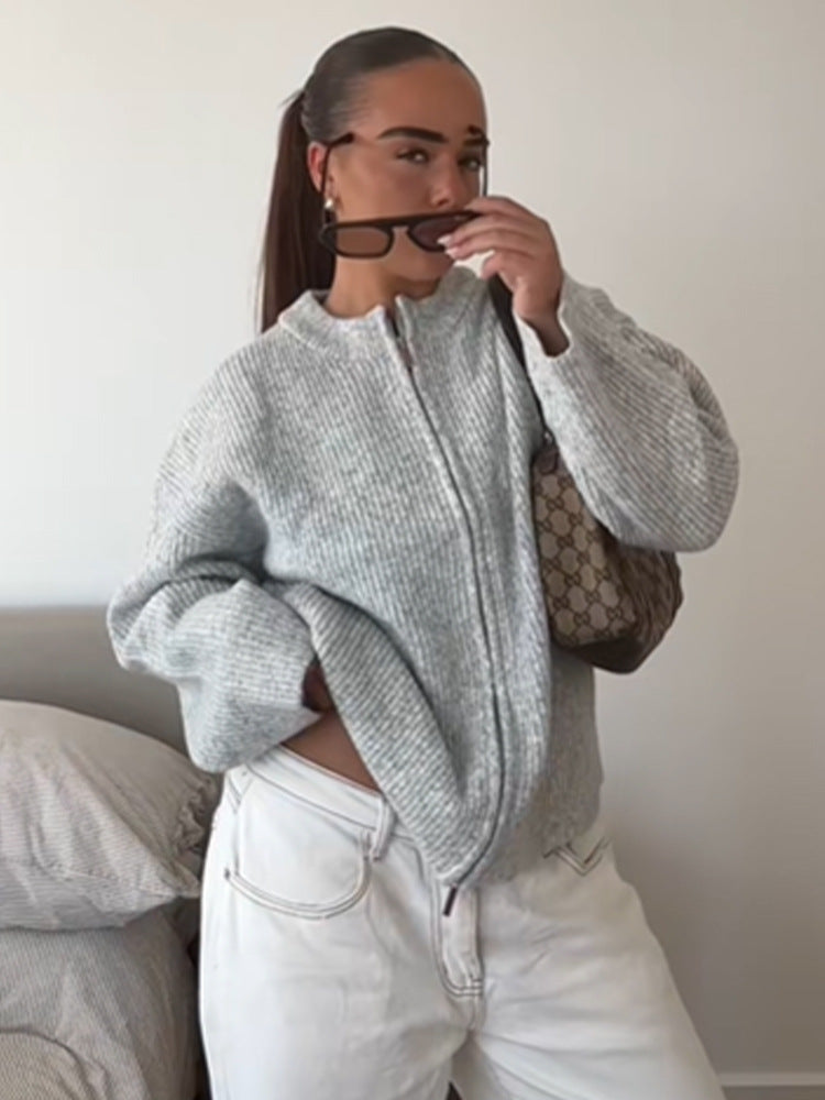 Damen Grobstrick‑Zipper‑Cardigan mit Oversize‑Schnitt Echoarchiv