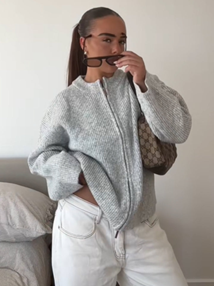 Damen Grobstrick‑Zipper‑Cardigan mit Oversize‑Schnitt Echoarchiv