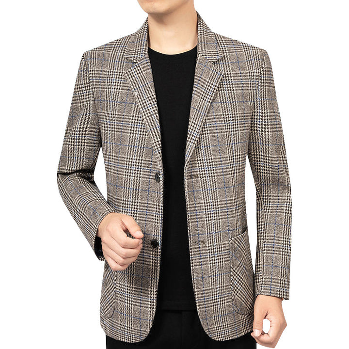 Herren Glencheck-Sakko Slim Fit aus Wollmischung mit dezentem Overcheck – Tianoro