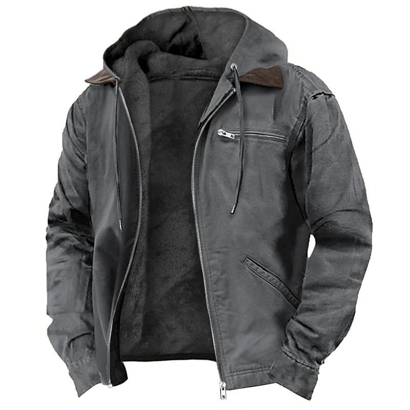 Herren Gefütterte Kapuzenjacke mit Teddyfutter, winddichtem Canvas und Reißverschlusstaschen Echo Archiv