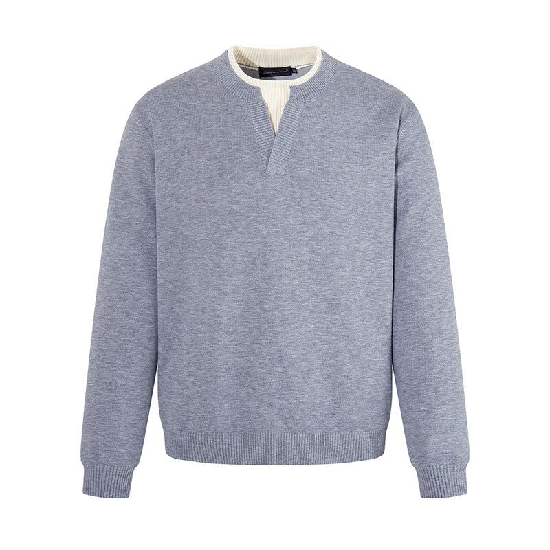 Herren Feinstrick-Pullover mit V‑Schlitzkragen und Rippabschluss Echoarchiv