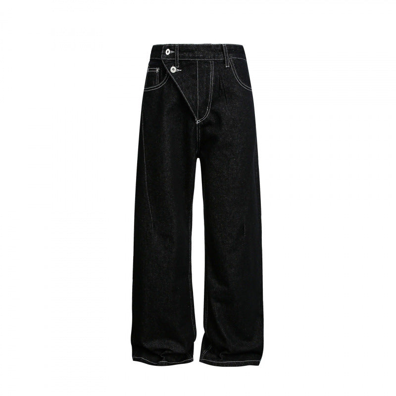 Damen Weite High‑Waist Denim-Jeans mit asymmetrischer Knopfleiste und Kontrastnähten Echo Archiv