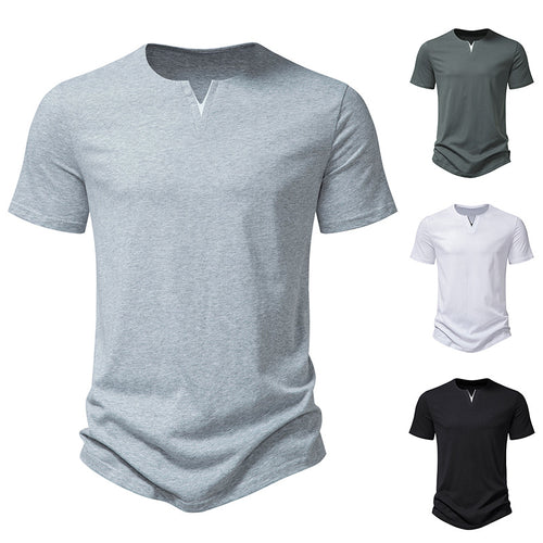 Herren Kurzarm-Henley-T-Shirt mit kreativem V-Ausschnitt und angenehmem Tragegefühl Echoarchiv