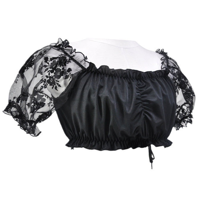 Damen nan gerafftes Carmen-Bauchfreies Top mit Puffärmeln und elastischem Saum Echo Archiv