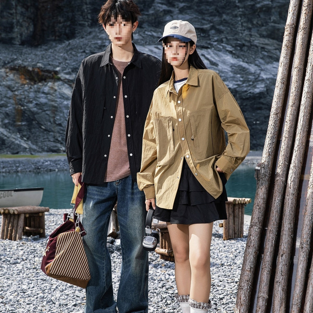 Herren Oversize Utility-Hemdjacke aus Ripstop mit Druckknopfblende und aufgesetzten Taschen Echoarchiv