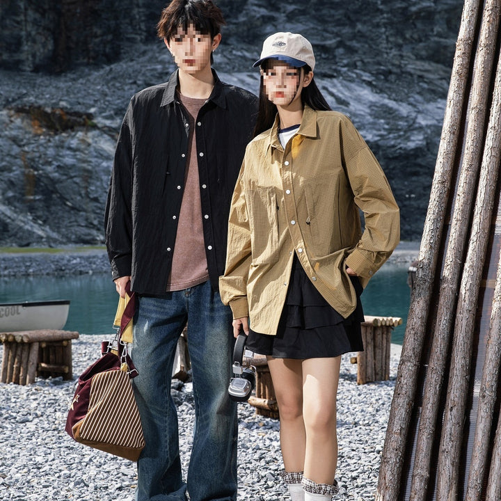 Herren Oversize Utility-Hemdjacke aus Ripstop mit Druckknopfblende und aufgesetzten Taschen Echoarchiv
