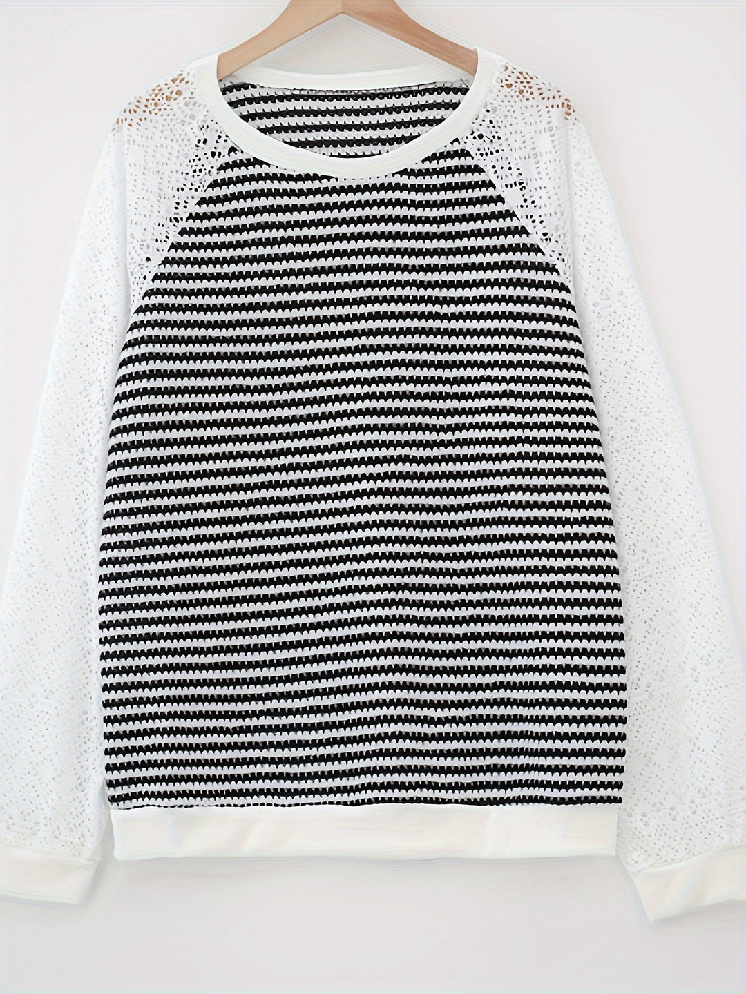 Damen nan Pullover mit Waffelstruktur, Raglanform und transparenter Spitzenärmel Echo Archiv