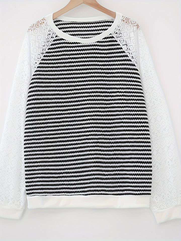 Damen nan Pullover mit Waffelstruktur, Raglanform und transparenter Spitzenärmel Echo Archiv