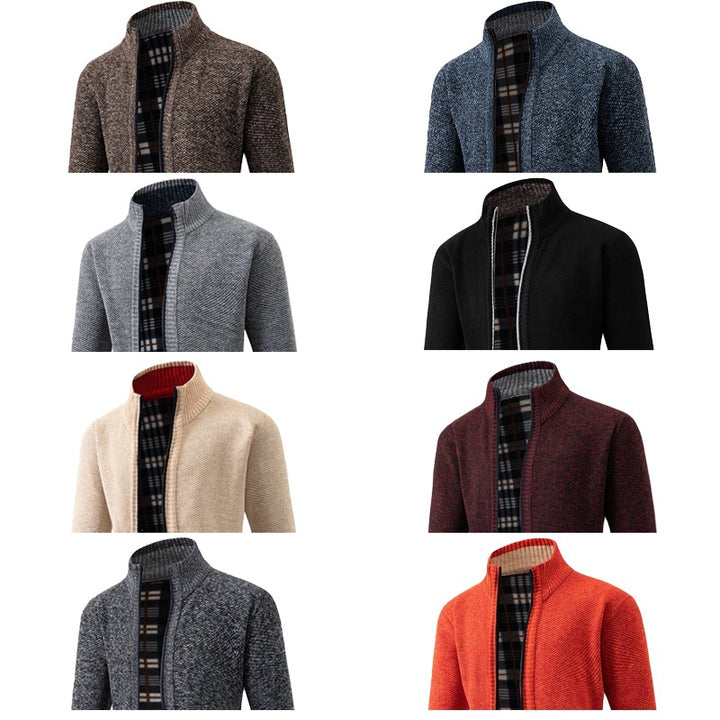 Herren Strukturiertes Zip-Strickjacke mit Karo‑Fleece‑Futter und Stehkragen Echo Archiv