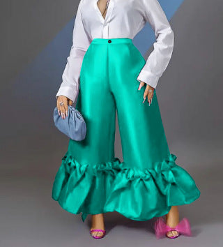 Damen elegante weite Hose mit voluminösem Rüschenabschluss Echo Archiv