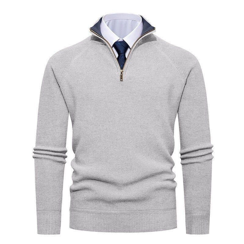 Herren nan feiner Strickpullover mit Halbzip, strukturierter Rippoptik und innen kontrastiertem Stehkragen Echo Archiv