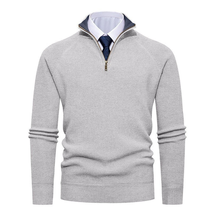 Herren nan feiner Strickpullover mit Halbzip, strukturierter Rippoptik und innen kontrastiertem Stehkragen Echo Archiv