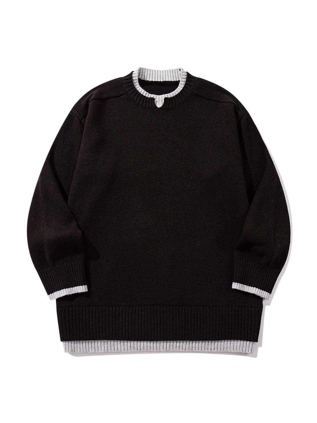 Damen Oversize‑Strickpullover mit kontrastiertem Rippkragen und verlängertem Bund Echoarchiv