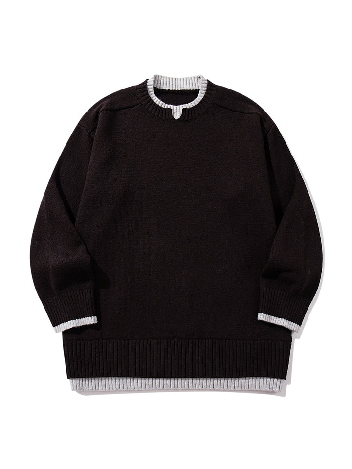 Damen Oversize‑Strickpullover mit kontrastiertem Rippkragen und verlängertem Bund Echoarchiv