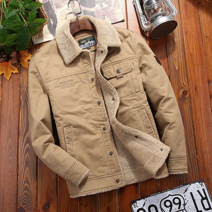 Herren Robuste Canvas-Truckerjacke mit vollem Sherpa-Innenfutter und verdeckter Druckknopfleiste Echo Archiv