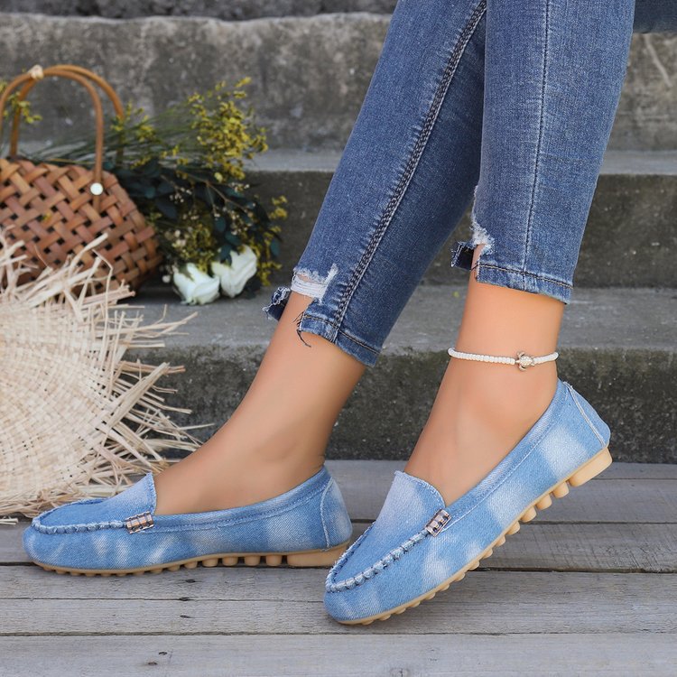 Damen nan lässige Denim-Mokassin-Slipper mit elastischem Einstieg und rutschfester Gummisohle Echo Archiv