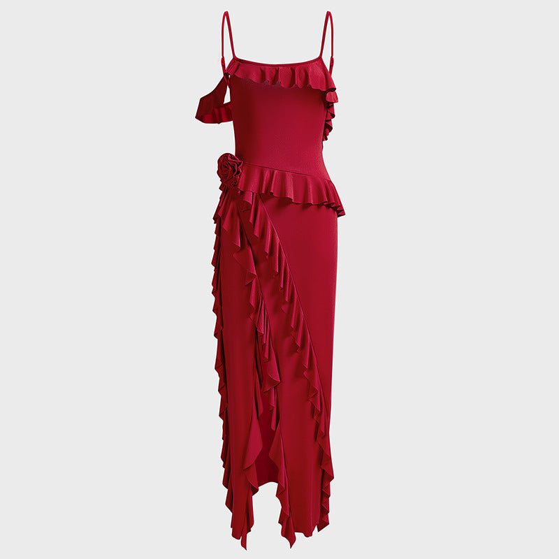 Damen Elegantes Rüschenskleid mit seitlichem Schlitz Echo Archiv