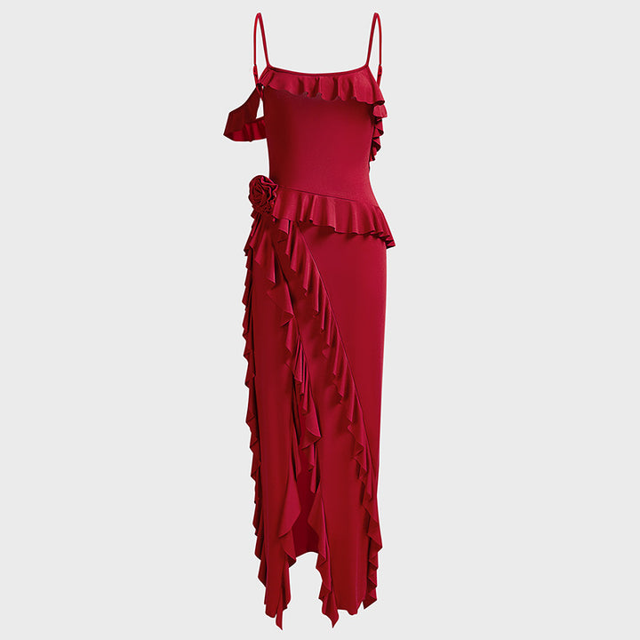 Damen Elegantes Rüschenskleid mit seitlichem Schlitz Echo Archiv
