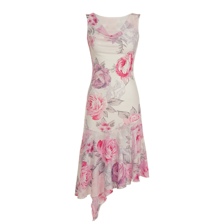 Damen elegantes asymmetrisches Kleid mit floralen Akzenten Echo Archiv