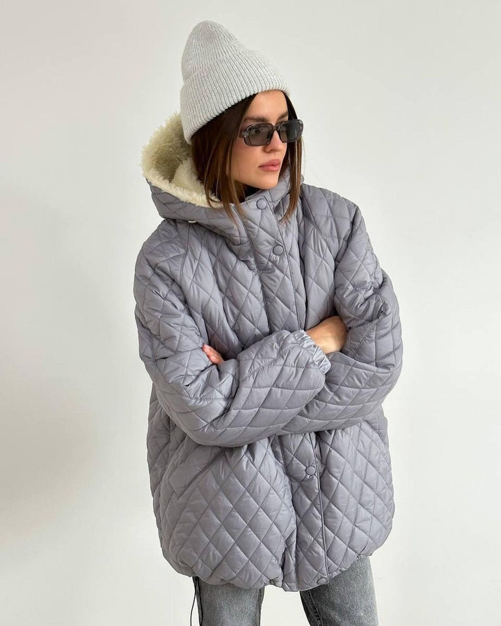 Damen Oversize Steppjacke mit Teddyfutter und Kapuze Echoarchiv