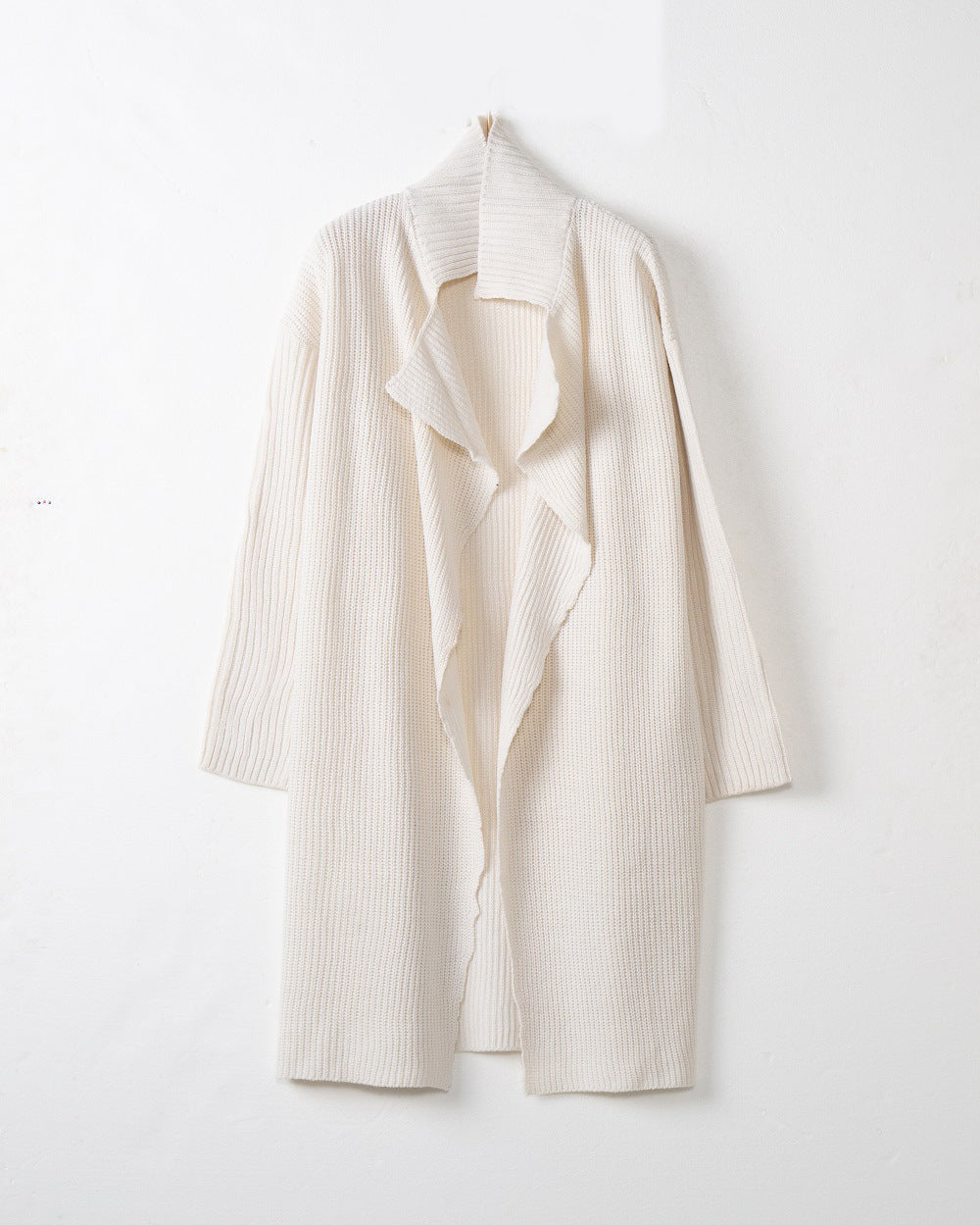 Damen langer offener Rippstrick-Cardigan mit weitem Schalkragen Echo Archiv