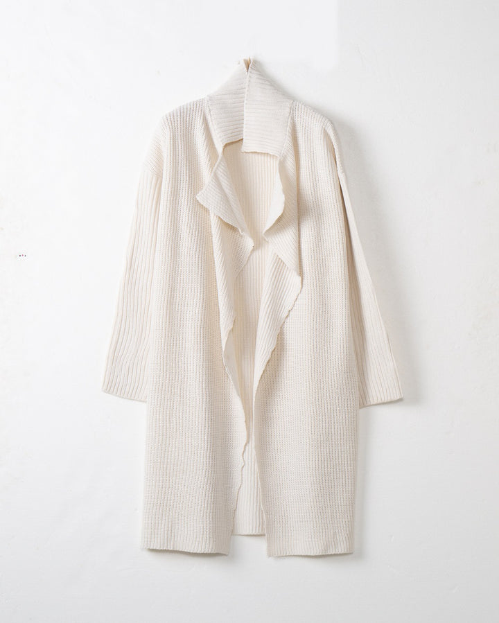 Damen langer offener Rippstrick-Cardigan mit weitem Schalkragen Echo Archiv