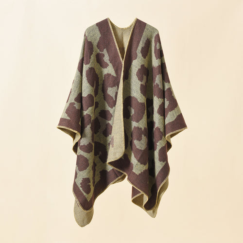 Damen Oversize-Strickruana mit grafischem Jacquard und Zierstich Echo Archiv