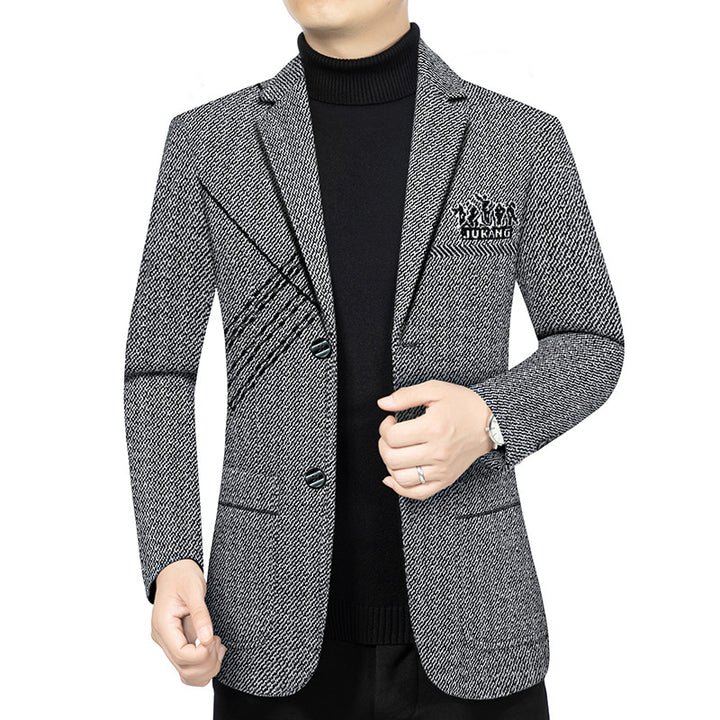 Herren Taillierter Strickblazer im Bouclé-Look mit aufgesetzten Taschen – Tianoro