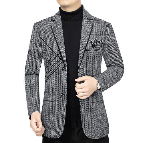 Herren Taillierter Strickblazer im Bouclé-Look mit aufgesetzten Taschen – Tianoro