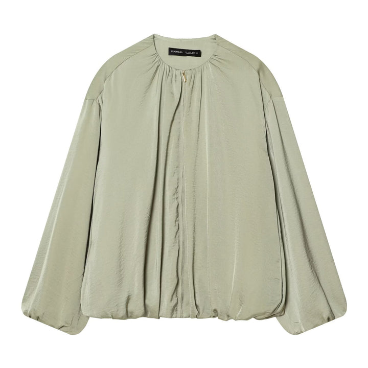 Damen Leichte Cropped-Blousonjacke mit Rundhals, Ballonärmeln und Tunnelzugsaum Echo Archiv