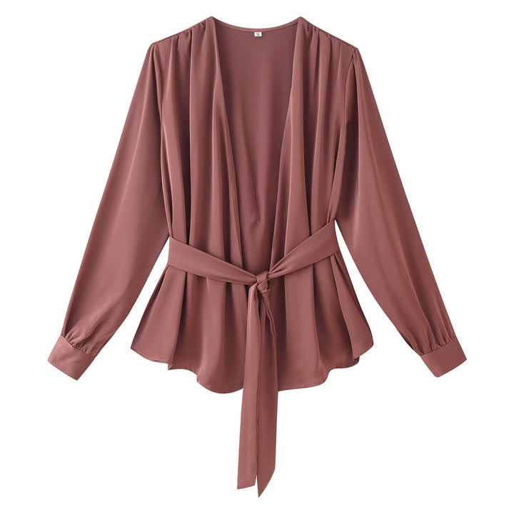 Damen elegante Wickelbluse mit Taillengürtel und tiefem V-Ausschnitt Echo Archiv