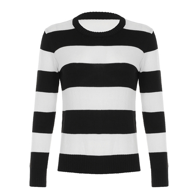 Damen nan gestreifter Rundhals-Pullover aus Feinstrick mit gerippten Bündchen und schmaler Passform Echo Archiv