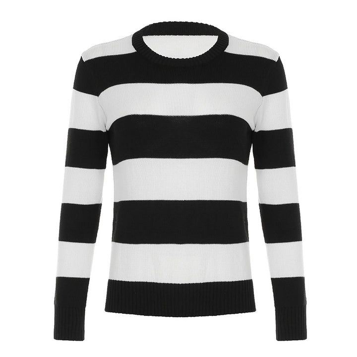 Damen nan gestreifter Rundhals-Pullover aus Feinstrick mit gerippten Bündchen und schmaler Passform Echo Archiv