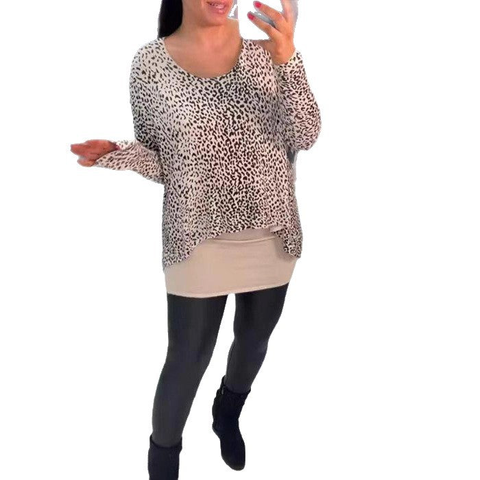 Damen nan weit geschnittenes Tunika-Longsleeve mit Leomuster, abgerundetem Saum und Lagenoptik Echo Archiv