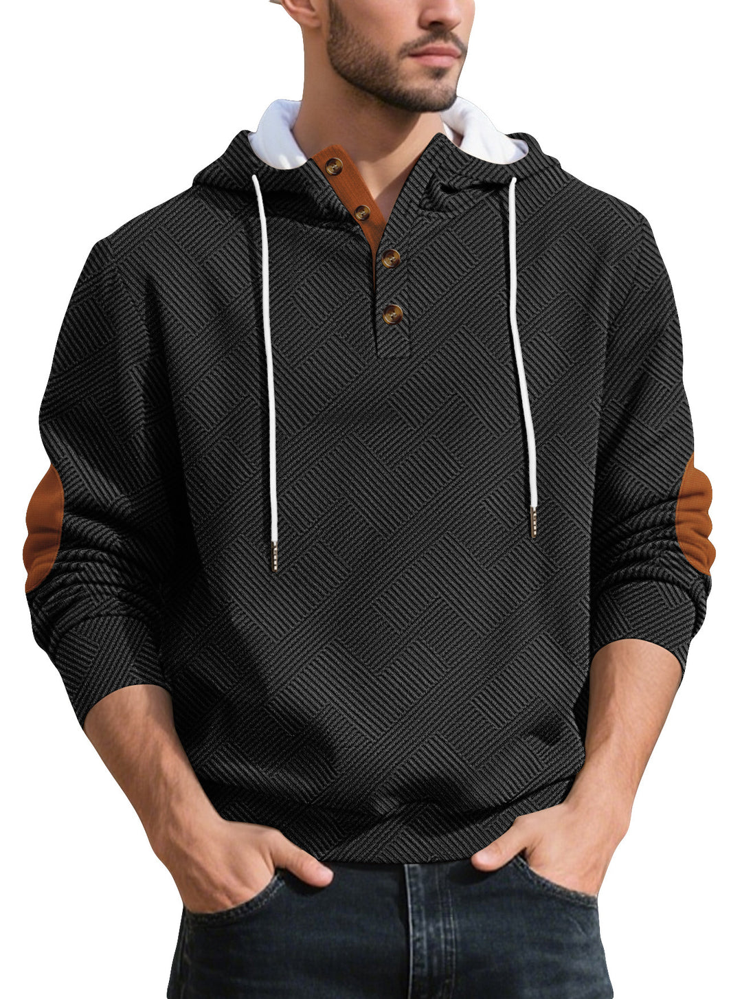 Herren modischer Kapuzenpullover mit strukturiertem Material und modischen Akzenten Echoarchiv