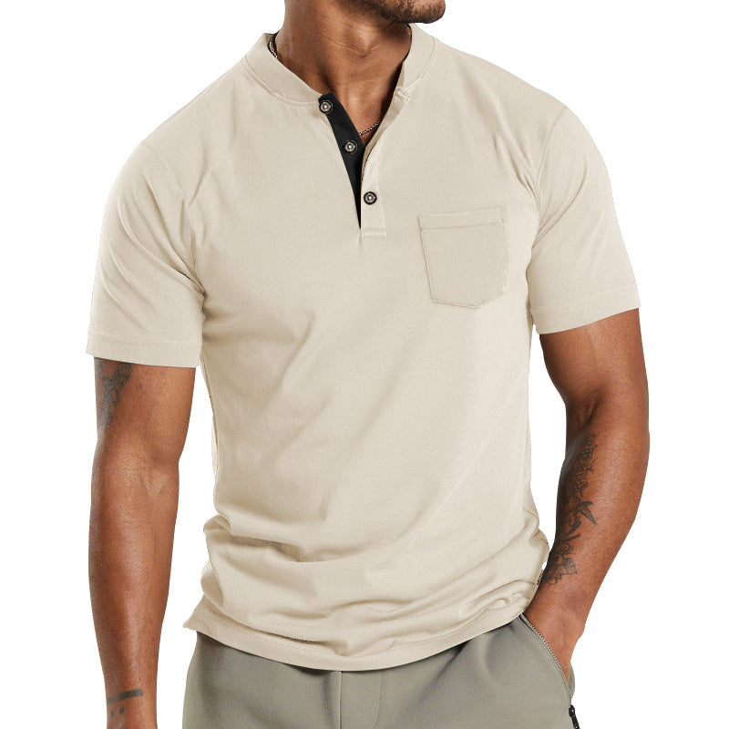 Herren Kurzarm-Henley-T-Shirt mit praktischer Brusttasche und modernem Kragen Echoarchiv