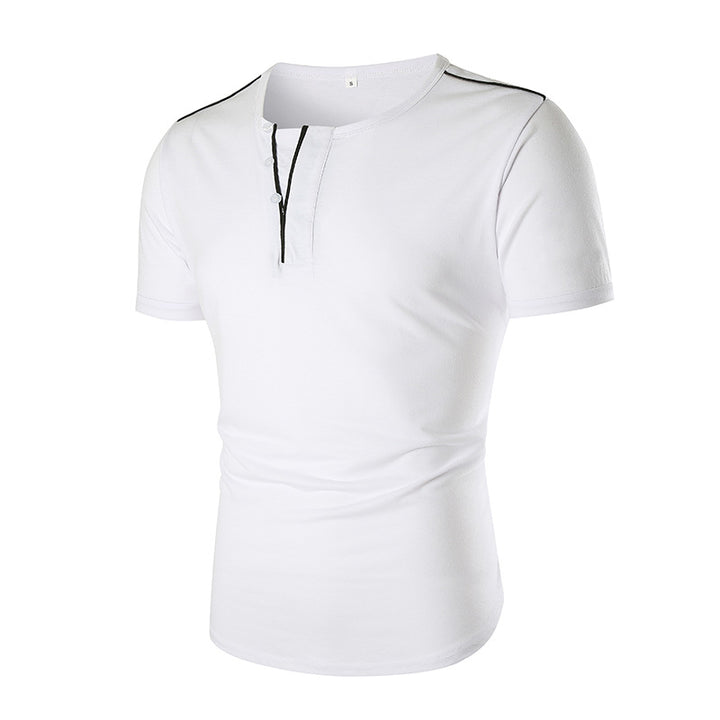 Herren Kurzarm T-Shirt mit halber Knopfleiste und kontrastierenden Nähten Echoarchiv