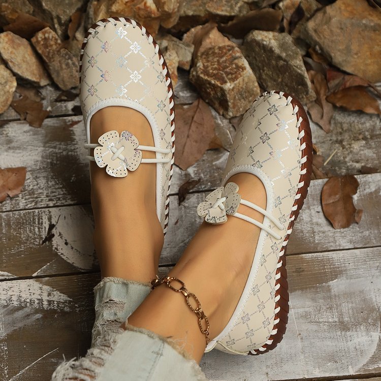 Damen nan flache Mokassin-Ballerina mit Paisley-Laserprint elastischem Kordelverschluss handgenähter Rahmennaht und flexibler profilter Laufsohle Echo Archiv